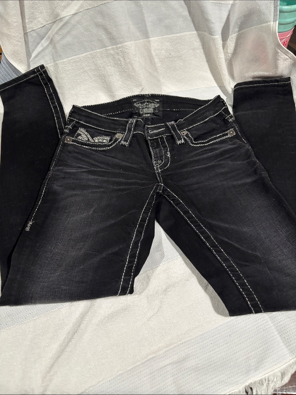 Big Star Black Skinny Jeans with White Contrast Stitching